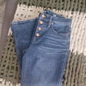 J. Crew High Rise Blue Jeans with Gold Buttons